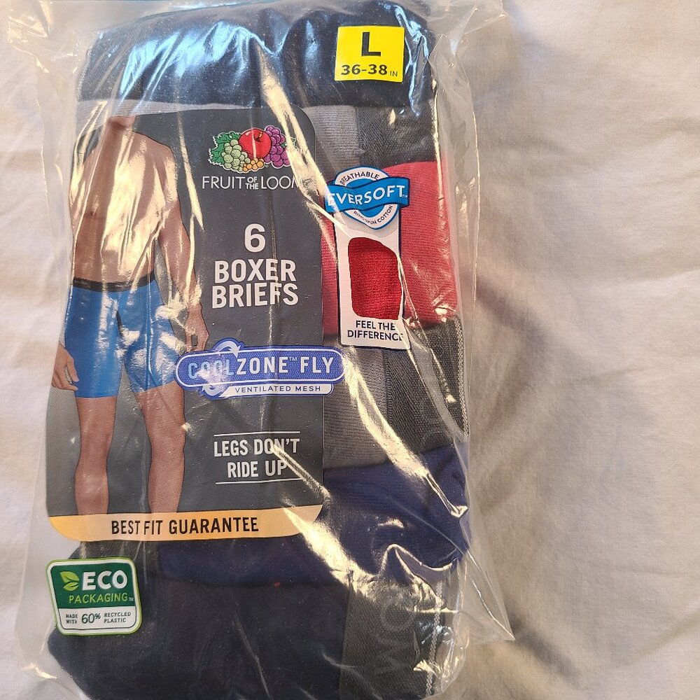 Men's Fruit of the Loom Boxer Briefs 6-pair L (36-38) New - Picture 2 of 7